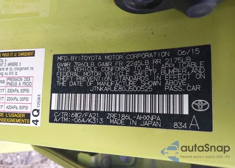 2016 Scion Im из США, поврежденный, VIN JTNKARJE8GJ500525